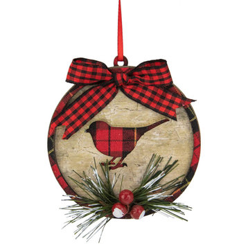 4" Red and Black Plaid Cardinal with Holly Berries Christmas Ornament