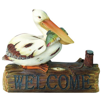 Pelican With Fish on Welcome Log