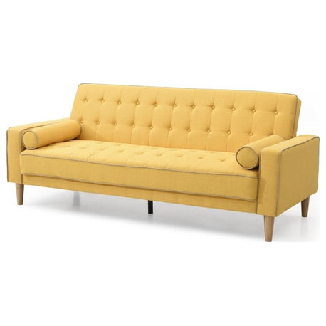 Glory Furniture Andrews Twill Fabric Upholstered Sleeper Sofa in Yellow
