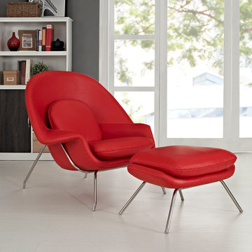 Red W Lounge Chair with Ottoman