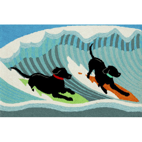 Frontporch Surfing Dogs Indoor/Outdoor Area Rug, Ocean, 2'6x4'