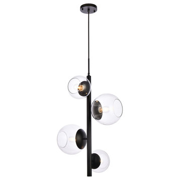 Warren 18" Pendant, Black With Clear Shade