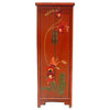 Chinese Orange Thick Oil Flower Graphic Narrow Cabinet