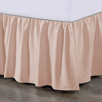 Lily Gathered Linen Bed Skirt, King Blush