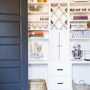 Transitional kitchen pantry photos - Kitchen pantry - transitional kitchen pantry idea in Nashville with white cabinets and open cabinets