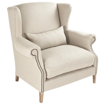 Half Wingback Chair, Natural Linen/Gray Oak Frame, 45x42.5"