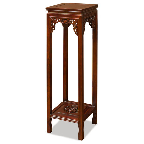 39 Inch Mahogany Finish Elmwood Dragon Motif Asian Pedestal