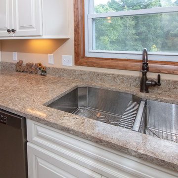 Transitional Crema & Sumatra Kitchen Remodel w/ Anatolia vintage wood floor