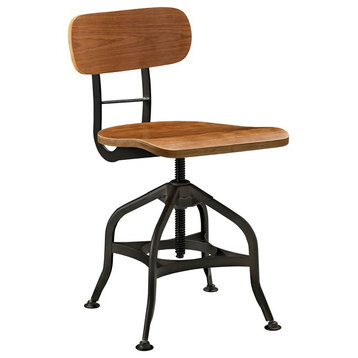 Modern Industrial Antique Vintage Style Dining Stool Chair, Brown, Metal Wood