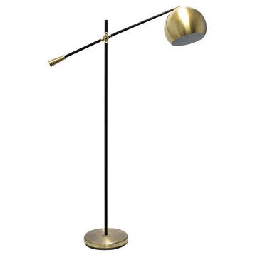Elegant Designs Matte Black Pivot Arm Floor Lamp, Antique Brass