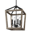 Gannet Small Chandelier, Weathered Oak Wood/Antique Forged Iron