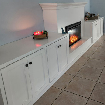 Custom Fireplace, Mantel, Hearth and Shaker Cabinets
