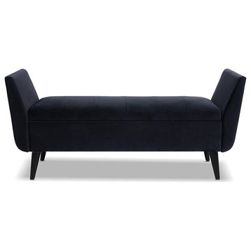 Elegant Storage Bench, Comfortable Velvet Upholstered Seat & Flared Arms, Black