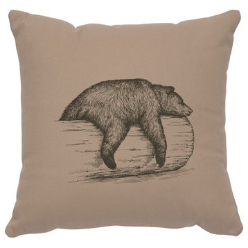 Image Pillow 16x16 Bear on a Log Cotton Alabaster