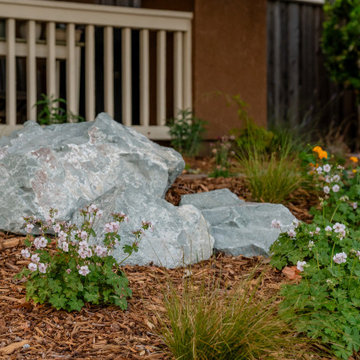 Natural Stone Accents Amid Blooming Plants