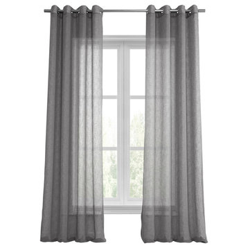 Grommet Solid FauxLinen Sheer Curtain, Single Panel, Gravel Grey, 50"x120"