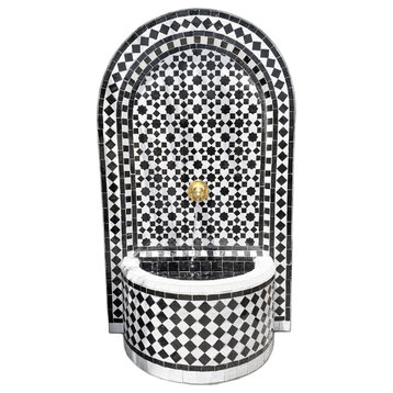 Black and White Moroccan Arch Tile Fountain