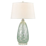 Elk Home - Bayside Blues Table Lamp - The Bayside Blues Table Lamp adds modern coastal appeal. Its classic vase shape is made from art glass in a mint bubblegum finish set onto a clear crystal base. This lamp is perfect for adding a gentle pop of pastel color to a bedroom or living room space. The Bayside comes with a round, hardback shade in textured, white linen that keeps the look fresh and clean.