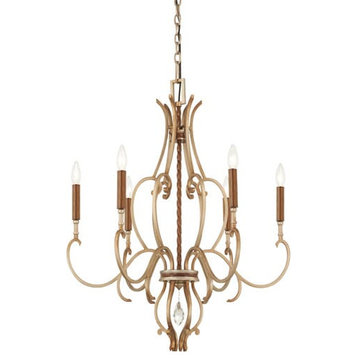 Metropolitan Magnolia Manor 6-Light Chandelier in Pale Gold With Distressed Br