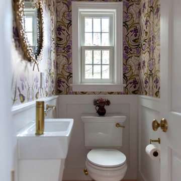 Jewel Box Powder Room with Pink Hex Tile Floor