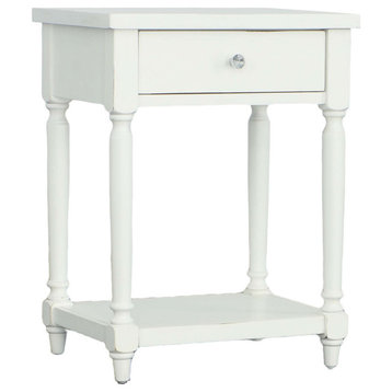 Theo Side Table With Electrical Outlet and USB Ports, White