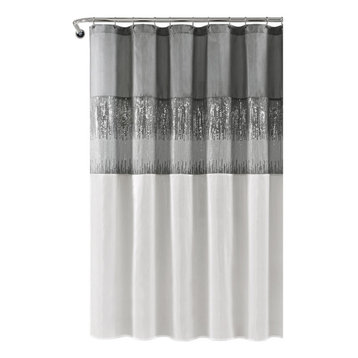 Night Sky Shower Curtain, 72"x72", Gray/White