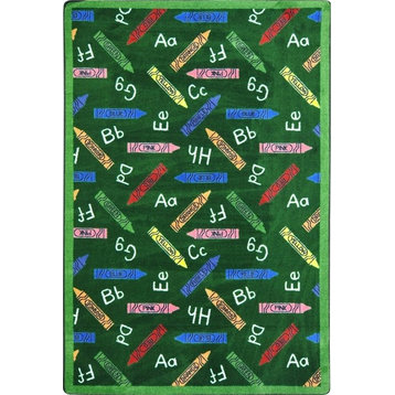 Joy Carpets Playful Patterns, Children'S Area Rug, Crayons, 3'10"X5'4", Green