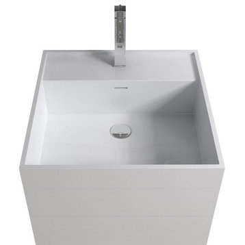 ADM Cubed Freestanding Pedestal Sink, White, 19", Glossy White