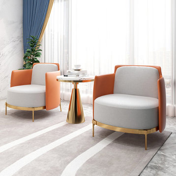 Orange & Gray Modern Accent Chair with Linen Upholstery for Living Room