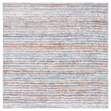 Safavieh Berber Shag Collection BER545A Rug, Blue Rust/Ivory, 7' X 7' Square
