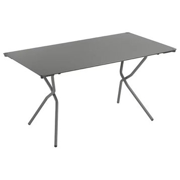 Modern Folding Table, Galvanized Steel With Rectangular Laminated Top, Volcanic