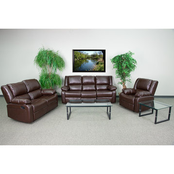 3-Piece Leather Recliner Set, Brown