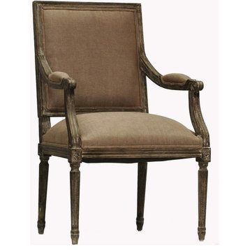 Arm Chair LOUIS Copper Limed Charcoal Oak Wood Linen