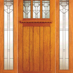 Craftsman Style Mahogany Prehung Door and Two Full Lite Sidelites - Front Doors