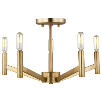 Vector Five Light Semi-Flush Mount, Satin Brass