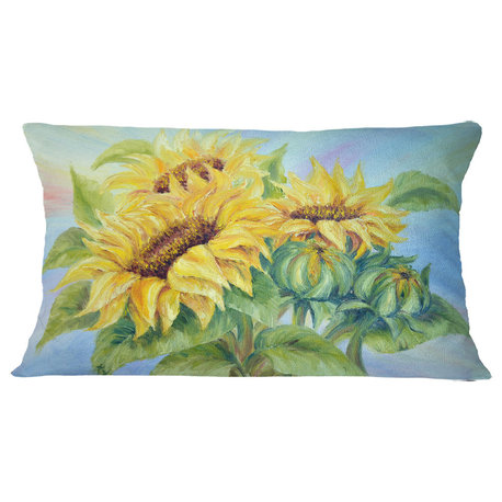 Three Sunflowers Floral Throw Pillow, 12"x20"