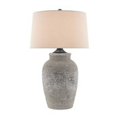 Quest 1 Light Table Lamps in Rustic Gray/Aged Black with Sand Linen Shade
