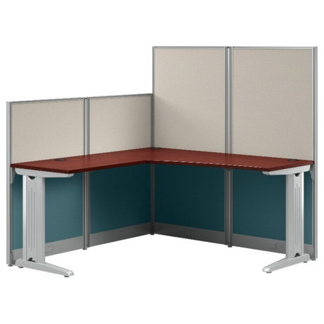 Office in an Hour 65W L Shaped Cubicle Desk in Hansen Cherry - Engineered Wood