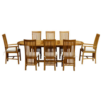 9-Piece Oval Teak Wood Balero Table/Chair Set With Cushions