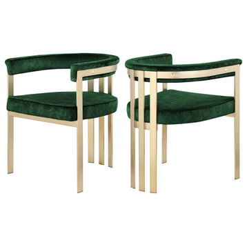 Marcello Upholstered Dining Chair, Green, Velvet, Brushed Brass Finish