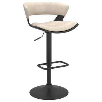 Contemporary Wood and Faux Leather Adjustable Air Lift Stool, Ivory and Black