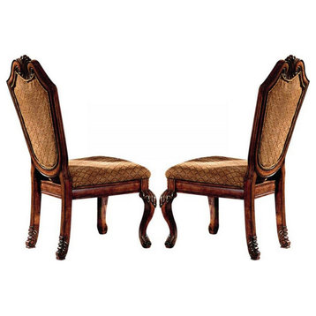 Benzara BM266508 Side Chair With Fabric Seat and Crown Top, Set of 2, Brown