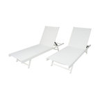 Simon Outdoor Aluminum and Mesh Chaise Lounge, White, Set of 2
