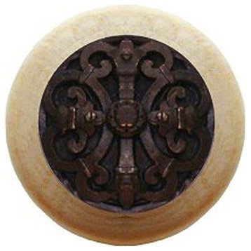 Chateau Natural Wood Knob, Clear Finish With Dark Brass