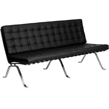 Beautiful Black Leather Sofa with Curved Legs