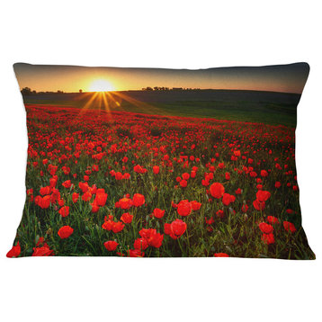Sunset over Garden with Red Poppies Floral Throw Pillow, 12"x20"