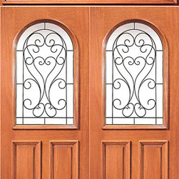 Prehung Mahogany Radius Lite Entry Double Door Rectangular Transom - Front Doors