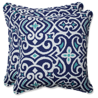 Out/Indoor New Damask 18.5" Throw Pillow, Set of 2, Marine