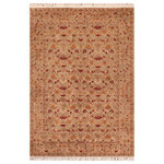 Bareens Designer Rugs - Pak Persian Verena Taupe/Red Wool Rug - 6'0'' x 9'2'' - Designed with mesmerizing intricacy and gorgeous color palette, this hand-knotted masterpiece demonstrates the beauty and electrifying thrill of Pak Persian art. These meticulously hand-knotted Pak-Persian rug is made with pure wool and features breathtaking traditional, transitional, and tribal designs in bold luxurious color pallets. Known for their intricate designs these rugs are a reproduction of Persian rugs, made in Pakistan with unique Mughal designs. Made by master weavers using the same Persian texture, design and dying technique, we wanted to produce the most significant manifestation of Persian art, life, and culture. This rug is most famous for its exceptional quality, incredible designs, patterns, and vibrant rich color. Pak-Persian rugs made with Persian weave with high knot counts, which enables the high intricacy and detail found in the patterns are also referred to as "State of art", each color adds a rich beautiful detail in the artwork of this rug. The design, color, and beautiful chromatic composition with a vibrant sheen with intricate designs, exude beauty, elegance, and quality make this rug a masterpiece of its own.