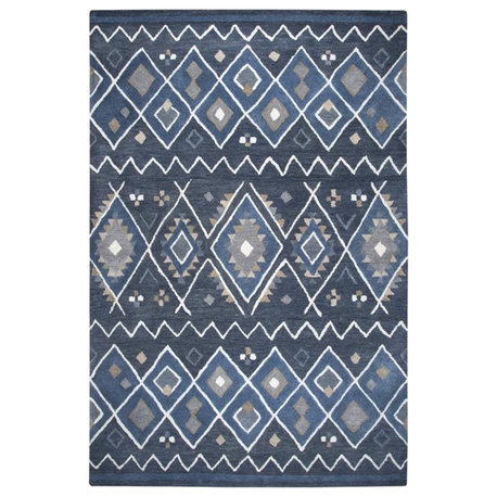 Alora Decor Pueblo 3' x 5' Tribal Indigo/Natural/Blue/Gray Hand-Tufted Area Rug